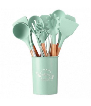 Kitchen Essentials Silicone Cooking Utensils Set with Wooden Handles