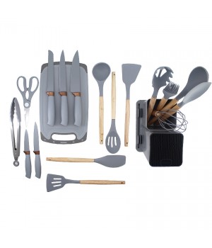 wholesale 19 Pieces Cookware Set Cooking Gadget Kitchen Utensils Set With Wooden Handle