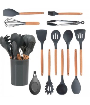 12Pcs Cooking Kitchen Tools Utensils Cookware Full Set Of Kitchen Utensil Silicone Set With Wooden Handle