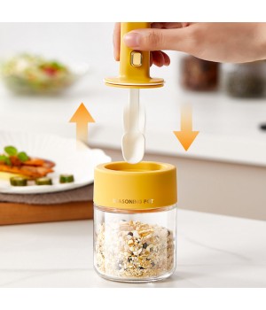 Wholesale New Design Herbs And Spice Container Tools Salt And Bay Leaf Pot Jars Seasoning Spice Jar Pot With Retractable Spoon