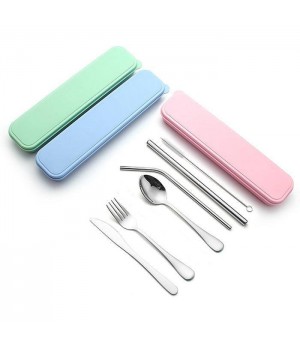 New Item Eco Friendly Stainless Steel 18/8 Camping Cutlery Set Outdoor Spoon Knife Fork Straws Travel Set