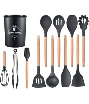 Kitchenware12 Piece Wooden Kitchen Cooking Utensil Set Silicone
