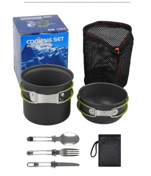 Hiking Outdoor 1-2 Person Picnic Cookware Pots Portable Lightweight Knife Fork Spoon Set Aluminium Alloy Camping Cookware Sets