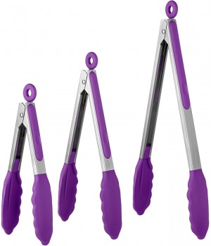 Kitchen Tongs With Silicone Tips Stainless Steel Tongs For cooking 9" And 12" Tongs With Silicone Rubber Grips Small And Large