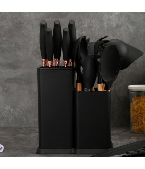 19pcs Stainless Steel Kitchen Knives Silicone Kitchen Tool Scissors With Holder Set Rose Gold Cutlery kitchen Knife set