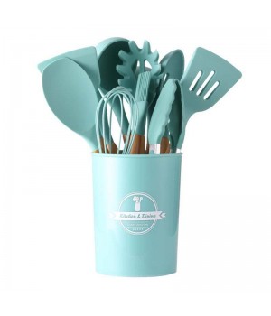 12pcs Kitchen Gadgets Tools Non Stick Silicone Cooking Utensil Sets With Wooden Handle