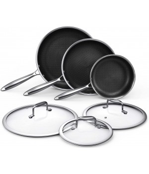 6-Piece Frying Pan Set 3 Layer Stainless Steel Honeycomb Fry Pan For Kitchen Cooking Hybrid Nonstick Cookware